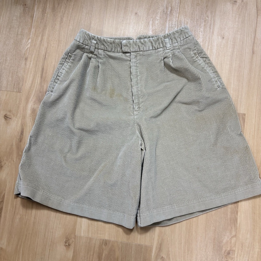 Vintage High Waisted Pleated Corduroy Beige Shorts Womens 26 Old Money Preppy